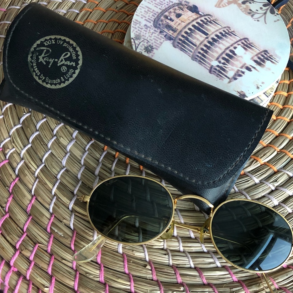 Vintage Bausch & Lomb Ray-Ban Gold Tone Oval Green Shade Sunglasses - Picture 3 of 15